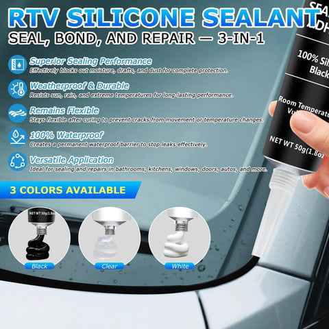 Black RTV Silicone Sealant Adhesive For All Purpose Waterproof Sealing In Car Windows Bathroom And Kitchen With Fast Curing Quick Set Shrink And Crack Proof High Bond Strength 100 Percent Silicone Caulk 1.8 Oz 50 G shown in use sealing car window