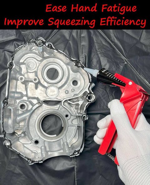 Industrial 2.5 Inch RTV Silicone Squeezer Tool For Automotive Repairs And HVAC Sealing Reduces Waste And Hand Fatigue Boosts Efficiency Heavy Duty Tube Grip For RTV Sealant Bead Control Durable Construction in use on engine part.