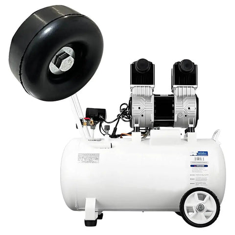 Durable rubber anti-vibration foot and air compressor, showcasing 1x2.5 inch size, absorbs shocks, reduces noise and wear.