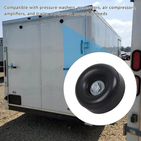 Heavy Duty Rubber Anti Vibration Feet Pad for generators, pressure washers, air compressors; shown beside trailer.