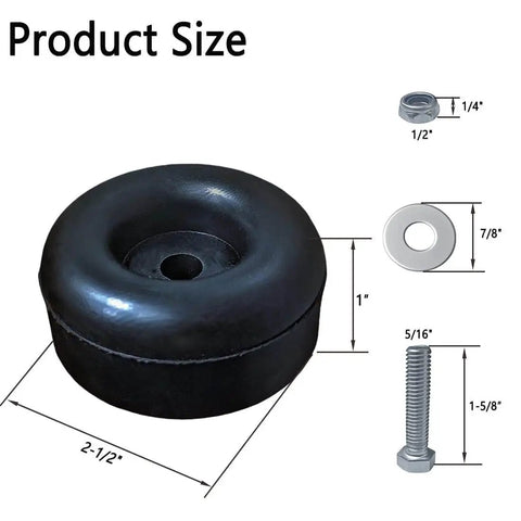 Durable rubber anti-vibration feet absorb shocks from generators, air compressors, pressure washers, trailers with 1x2.5 in size