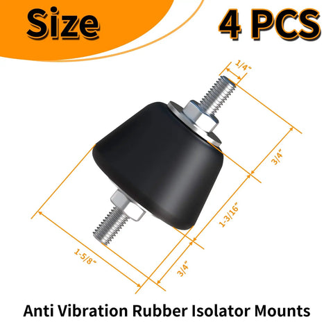 Front view of medium rubber anti vibration isolator mount with studs for machinery, set of four for easy installation.