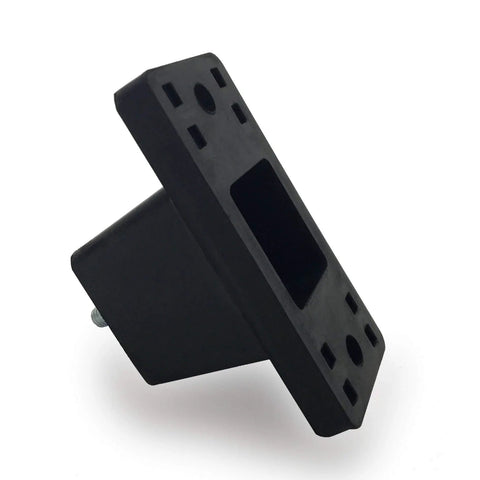 Side view of black universal anti vibration rubber mounting bracket for ductless mini split condensers, with hole pattern visible.