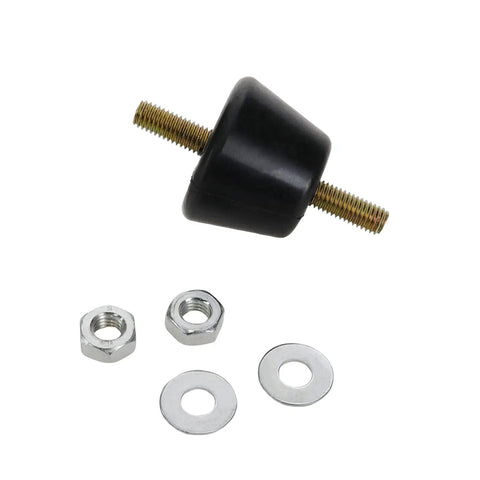 Four durable rubber anti vibration mount with nuts and washers for mini splits, engines, generators, pumps, and compressors, side view.
