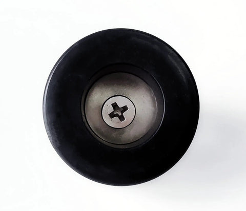 Top view of durable rubber anti vibration pad with 1.5 in outer diameter and 0.75 in height for isolating equipment like pressure washers.