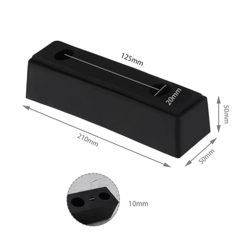 Beefy Rubber Bump Stop Buffer For Heavy Doors And Vehicles Anti Collision Block For Trucks Trailers Motorhomes Steel Doors Industrial Use 210x50x50mm Black, showing size dimensions and mounting holes.