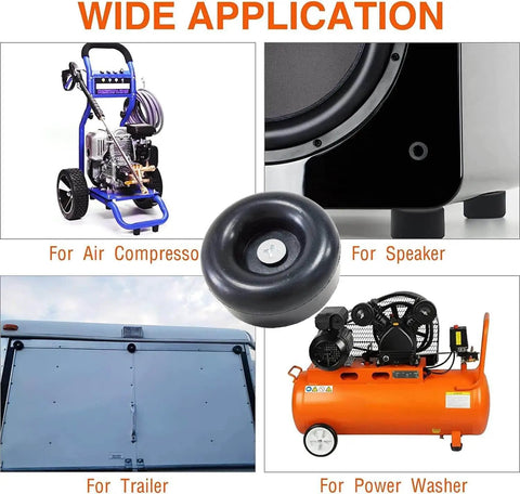 Image showing Beefed Up Heavy Duty Round Rubber Bump Stops 1 x 2.5 Inch With Screws, Industrial Grade Shock Absorbing Pads with various equipment.