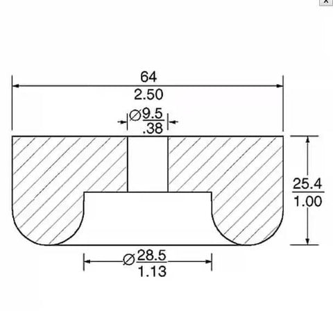 Technical diagram of a 4 Pack Rubber Isolation Feet Pads With Heavy Duty Rugged Round Bump Stops For Vibration Damping Two And A Half Inch Outer Diameter And One Inch Thick Rubber Bumpers For Truck Cargo Hatch Floor Protection And Noise Reduction showing exact dimensions and cross-section view.