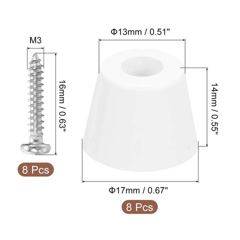 Eight Pack Rubber Bumper Feet With Stainless Steel Washers And M3x16 Screws, Round Pads Furniture Feet 0.55 Inch High By 0.67 Inch Wide