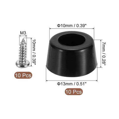 10 Pack Round Rubber Bumper Feet With Stainless Steel Washer And M3x10mm Phillips Screws, 13mm Top Diameter, 10mm Height