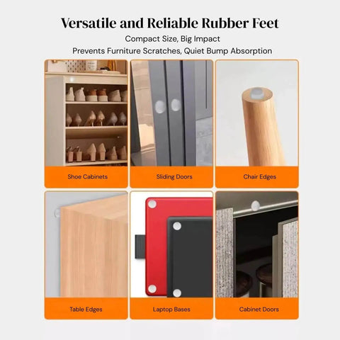 Heavy Duty Cabinet Door Bumpers Set With 4mm And 5.5mm Thick Cushions 3 Shapes And A 214 Piece Variety Pack image showing bumpers on furniture edges.