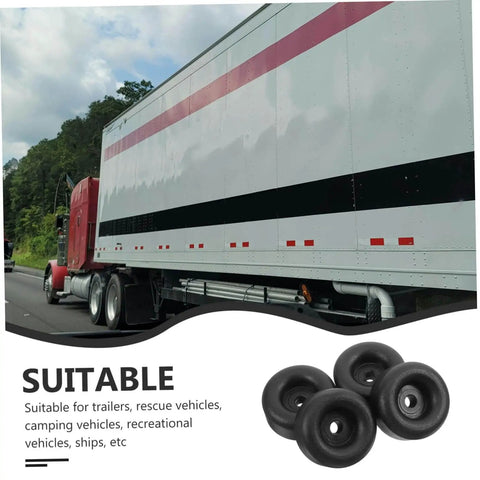 Heavy Duty Round Rubber Bumpers Anti Vibration Foot Pads For Trucks DIY Projects Furniture And Machines Black Noise Reducing Ground Protection And Shock Absorption For Heavy Equipment And Floor Safety next to a large truck on the road.
