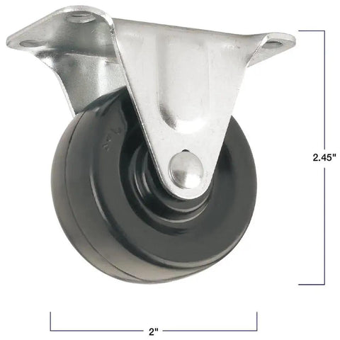 Heavy Duty Rubber Caster Wheel With Rigid Non Swivel Top Plate For Furniture And Carts 2 Inch Wheel Size 125 Lb Load Capacity