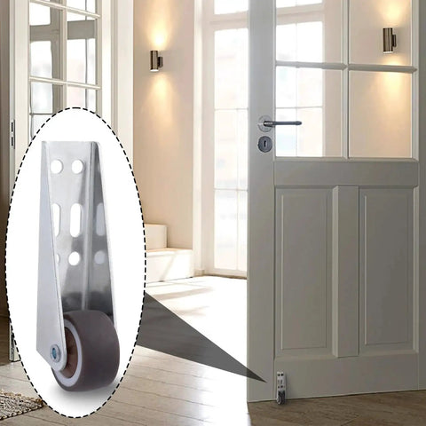 Low Profile Rubber Caster Wheels Set Of 2 0.8 Inch Side Mount Non Slip Furniture Casters installed on a door in a home
