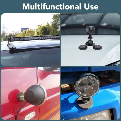 4 Pack Rubber Coated Mounting Magnets With M5 Threaded Studs And Included Screw Spacer And Washers Neodymium 30 Lb Pull Magnetic Base for installations like light bars, cameras, and mirrors on vehicles.