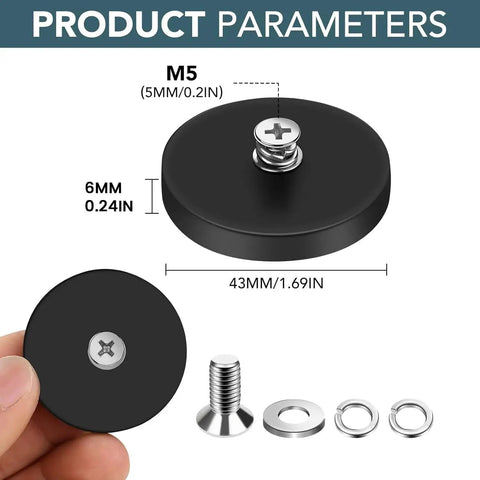 Product parameters for 4 Pack Rubber Coated Mounting Magnets With M5 Threaded Studs And Included Screw Spacer And Washers Neodymium 30 Lb Pull Magnetic Base