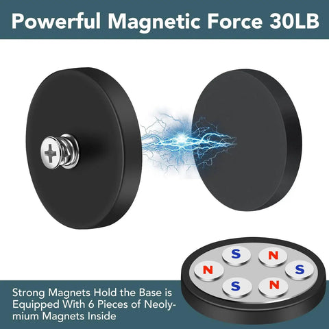4 Pack Rubber Coated Mounting Magnets With M5 Threaded Studs And Included Screw Spacer And Washers showing magnetic force