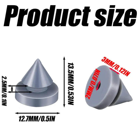 100 Piece Rubber Door Silencers For Metal Doors And Frames One Half Inch Diameter Bumpers Quiet Door Stop Cushions High Temperature Resistant Elastic Rubber Prevent Door Slam And Protect Hinges In Home And Office, gray cone shaped bumpers, dimensions displayed