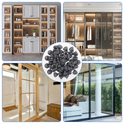 Image of Heavy Duty Rubber Door Silencers For Metal Frames 1/2 Inch Diameter Anti Collision Bumpers, shown with various doors.