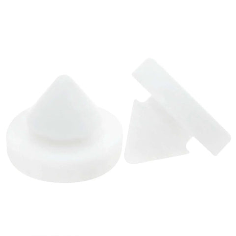 Half Inch Diameter Rubber Door Silencers For Metal Door Frames Durable Noise Reducing Door Dampers Pack Of 30 That Seal Tight Stops Door Slams No Odor Great For Home Office And Workshops, showing close-up of white rubber pieces.