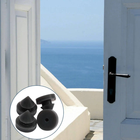 Durable rubber door silencers absorb impact and reduce slams, delivering near silent operation for metal frames, shown with door.
