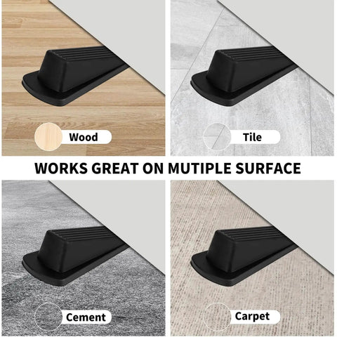 2 Pack Premium Rubber Door Stoppers For Bottom Of Door Security Heavy Duty Non Slip Wedges For Carpet Wood Tile Hardwood Floors Anti Scratch Quiet Durable Door Stopper Set on multiple surfaces wood, tile, cement, carpet