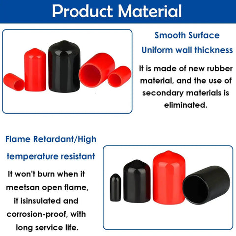 Premium Rubber End Caps Kit 300Pcs Black Vinyl End Caps For Bolts And Screws In 9 Sizes From 2mm To 18mm shown in red and black