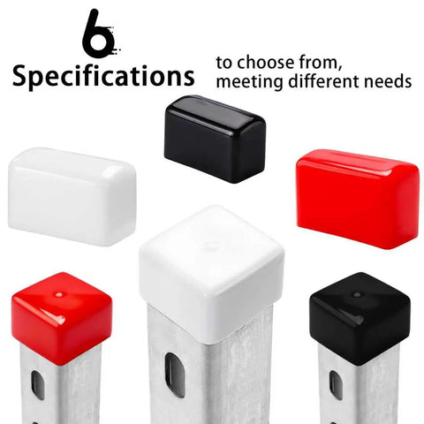 Soft rubber end caps for 1-5/8 inch Unistrut channels in white, red, and black displayed with various specifications.