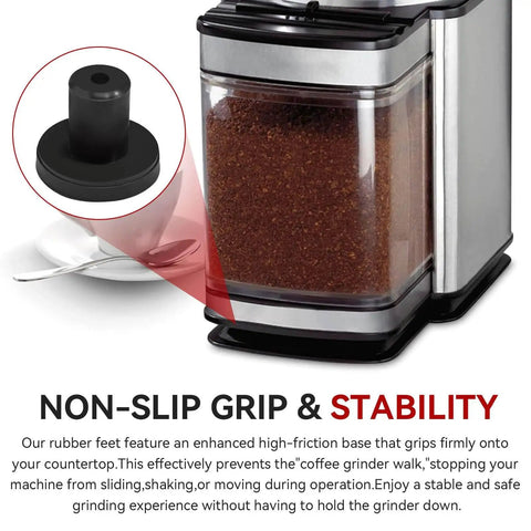 Rubber Feet Bumper Replacement Set For DBM-8P1 Coffee Burr Mill Grinder No Slip Stability And Noise Reduction Easy Snap In Install 4 Pack Black installed on coffee grinder