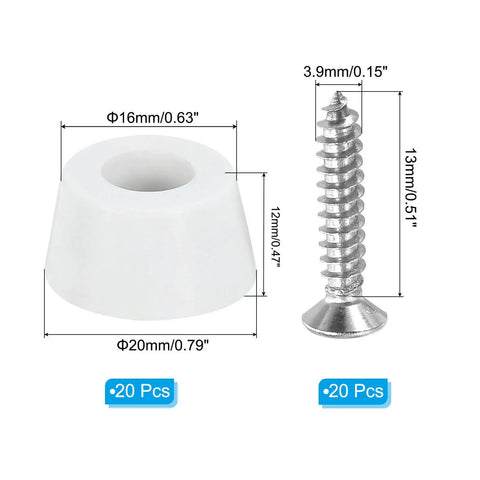 20 Pack No Slip Rubber Feet Bumpers With Stainless Steel Screws For Cutting Boards, Furniture, Chairs And Desks, Black, 0.79 In Top Diameter, 0.63 In Bottom Diameter, 0.47 In Thick, Heavy Duty Floor Protectors, front view