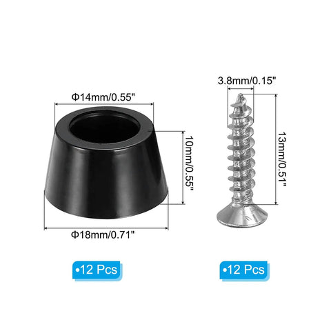 Image of 12 Pack Round Rubber Cutting Board Feet With Stainless Steel Screws Non Slip Bumpers For Furniture with dimensions.