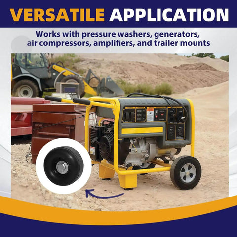 4-Pack Heavy Duty Anti Vibration Rubber Foot Pads With Screw On Bumpers shown installed on a generator for noise reduction.
