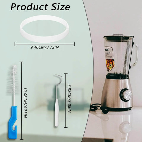 3.94 Inch Rubber Gasket Replacement Seal Kit With Brush And Hook shown with blender, includes white O Ring for 7 fin blades.