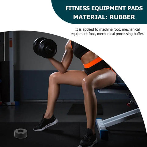 Anti Vibration Feet Pads For Gym Equipment 4 Pack Rubber Bumpers with Shock Absorbing Cushions visible on gym floor