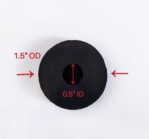 Four Pack Rubber Isolation Feet Pads For Vibration Damping, 1.5 Inch Outer Diameter, 0.5 Inch Inner Diameter shown from top view