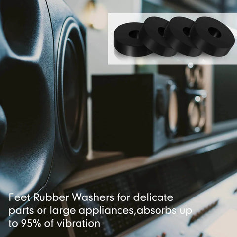 Set of 16 thick rubber isolation pads with 1.5 inch outer diameter, used on audio equipment for vibration damping