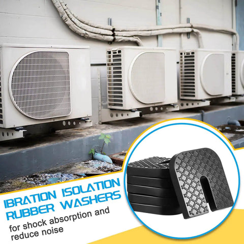 8 Pack Rubber Isolator Pads For Air Conditioning Condenser Outdoor Units And Machinery Anti Vibration Damping Pads next to AC units.