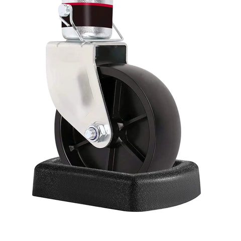 Heavy Duty Jack Wheel Chock with reinforced rubber caster dock for caravans and trailers, close-up view