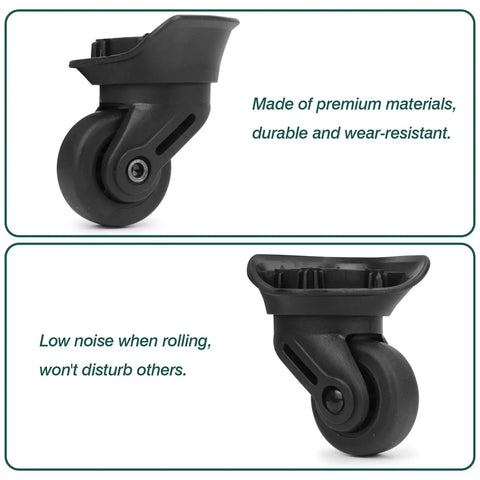 2 Pack Rubber Luggage Wheels Replacement Set with 360 Degree Swivel Caster For Suitcase Repair Durable, Wear Resistant Plastic Wheel Upgrade Non Universal Size Check Dimensions Before Install, close-up view