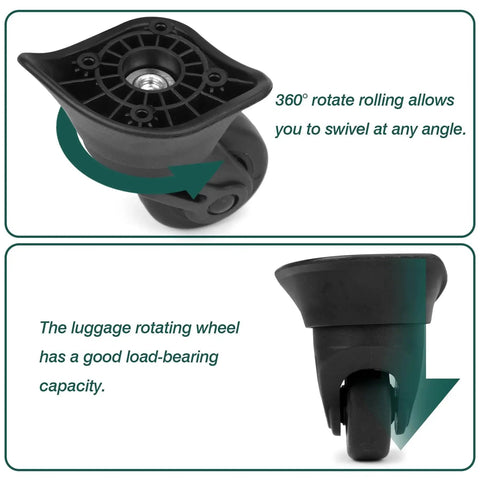 2 Pack Rubber Luggage Wheels Replacement Set with 360 Degree Swivel Caster For Suitcase Repair Durable, Wear Resistant