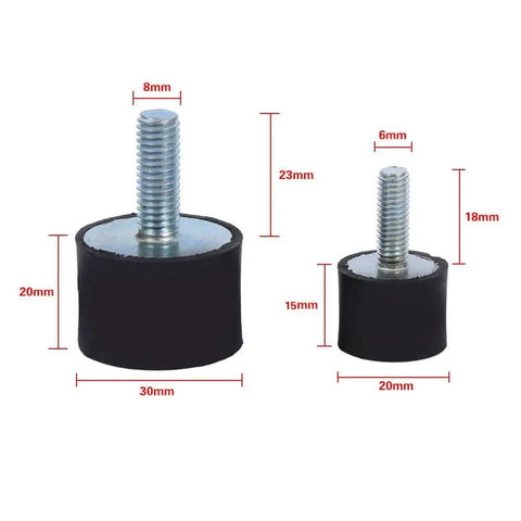 Two sizes of Four Pcs Rubber Isolators M6 Vibration Mounts 304 Stainless Steel Anti Vibration Boat Bobbins showing dimensions.