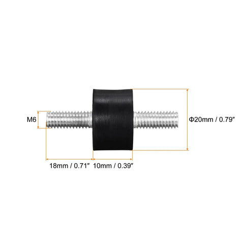 High quality rubber mounts offer reliable vibration isolation for small machines, M6x18mm male threads, D20mm by H10mm view