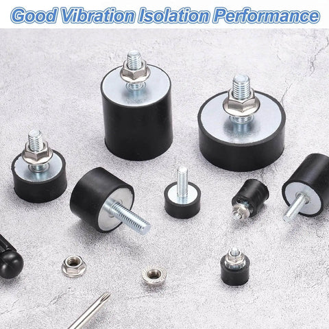 Assorted M6 Thread Rubber Mounts 20 X 10mm Vibration Isolators Set of 4 With Studs And Non Slip Nuts on gray surface