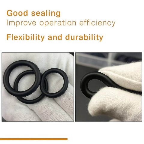 Ultimate Rubber O Ring Assortment Kit with 15 Sizes Black O Rings for Faucet Plumbing and Auto Car Repair close-up view