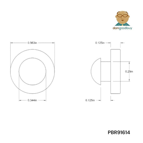 Diagram of Rubber Push In Ridged Stem Bumper Nine Sixteenths Inch Diameter Fits Quarter Inch Hole In One Eighth Inch Thick Material