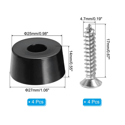 4 Pack Round Rubber Cutting Board Feet Non Slip Bumpers With Stainless Steel Screws For Furniture Chairs Desks