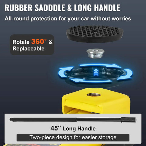 45-inch long handle and rotatable rubber saddle of 3 Ton Low Profile Floor Jack With Quick Lift Pump For All Terrain Vehicles And Cars Heavy Duty Steel Racing Jack 5.12 Inch To 20 Inch Lifting Range