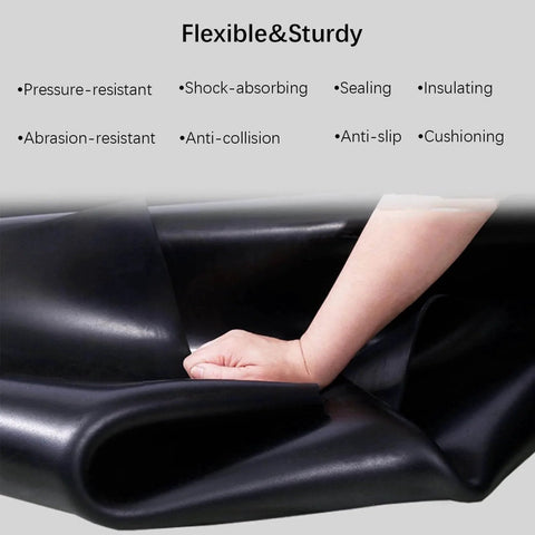 Hand holding Solid Rubber Sheet Roll 1/8 Inch Thick 12x12 Inch With Adhesive Backing showcasing flexibility and features.