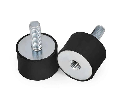 Two black cylindrical Shopready Rubber Shock Absorber Set Of Four Isolator Mounts M8 Anti Vibration Silentblock shown close-up.