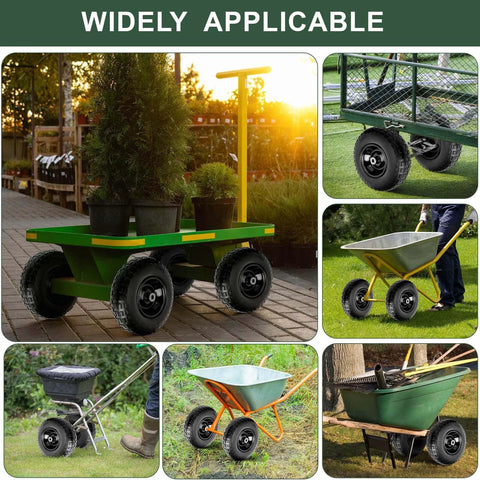 1 PC 13 Inch Rubber Solid Flat Free Replacement Tires and Wheels 4.00-6 with 5/8'' Axle Bore Hole on various garden equipment